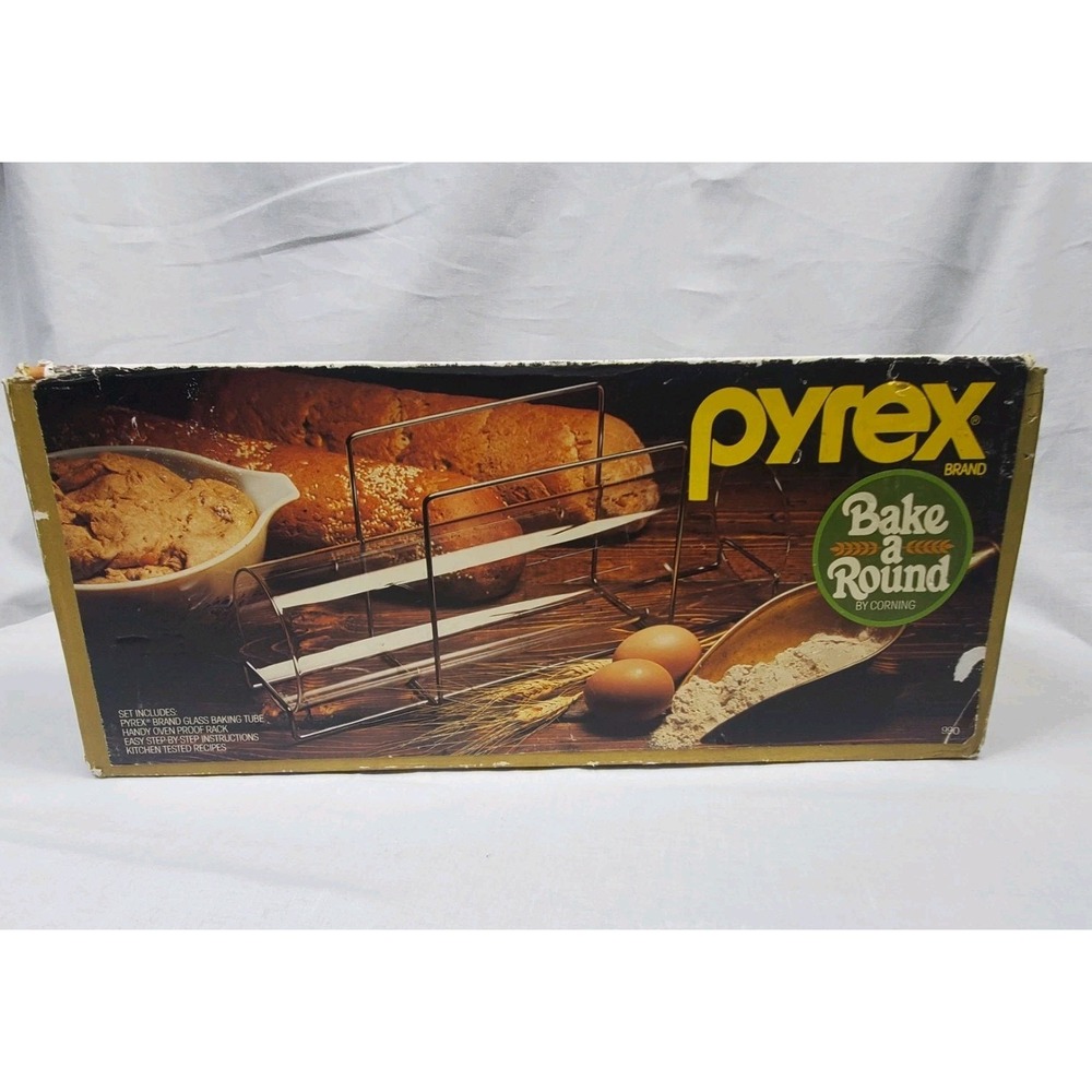 Vintage Pyrex Bake A Round Bread Baking Tube Pan Rack 990 Original Box